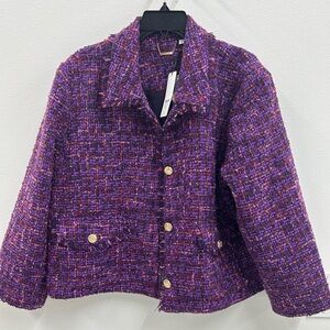 NWT Chico's Women’s Purple Tweed Jacket with Gold Accents